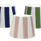Three handmade ceramic cups are displayed upside down, each with vertical blue, pink, and green stripes on white—an ideal match for the Zafferano America Poldina Lido Shade Collection.