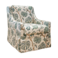The Chatham Swivel Chair by Hickory Chair features a botanical print in green and beige, echoing the elegance of a classic English club chair with its skirted base and gently curved arms—bringing timeless style to any West Palm Beach-inspired interior.