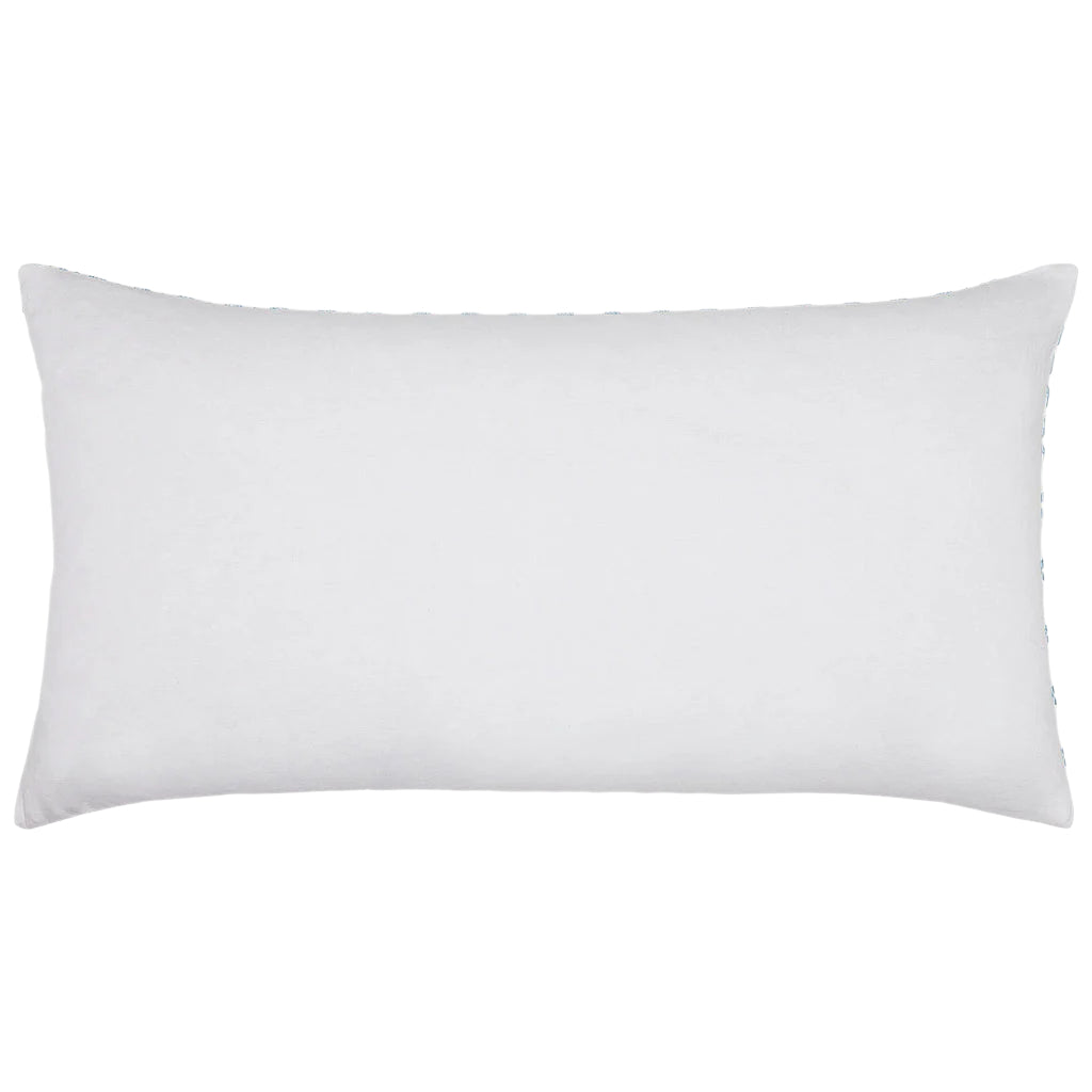 The Nalin Light Indigo Bolster by John Robshaw features a smooth, white rectangular design that pairs perfectly with blue or embroidered accents, enhancing any decor against its crisp background.
