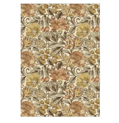 Introducing the Willa Amber Paper Journal by Juliska, featuring a romantic floral pattern with detailed leaves in muted orange, yellow, and brown hues on a soft beige background—perfect for capturing your thoughts or giving as a thoughtful gift.