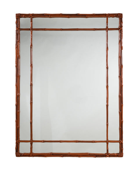 The Carvers' Guild Bamboo Mirror, Gold features a rectangular bamboo-style frame with a gold finish and double fret design of vertical and horizontal bars dividing the edges.