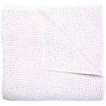 The John Robshaw Stitched Coverlet, Lotus, is a white cotton voile quilt made in India, featuring small red stitches and a corner flipped to reveal its artisanally hand-stitched underside.