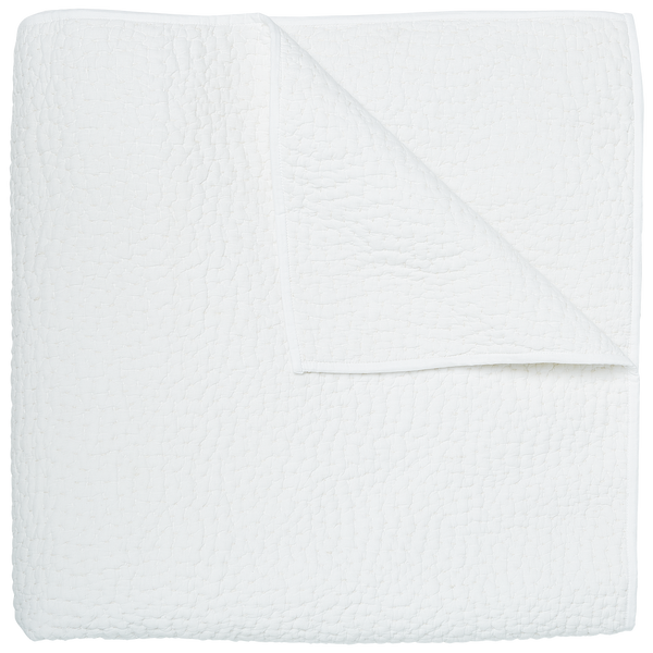 A super fine John Robshaw white cotton voile handkerchief with delicate hand stitching, set against a simple white background.
