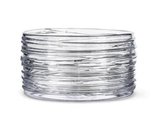 The Echo Lake Bowl by Simon Pearce is a handmade glass bowl with a cylindrical shape and horizontal ridged texture, shown on a white background.