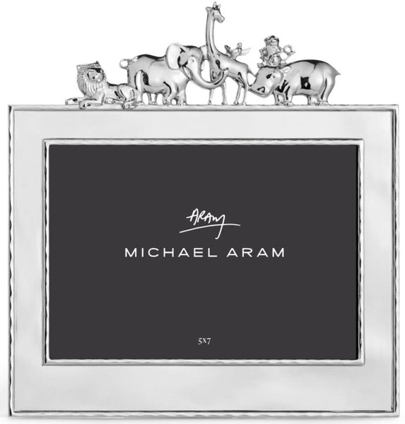 A Michael Aram Animals Frame adorned with joyful animals, perfect for capturing cherished memories of children.