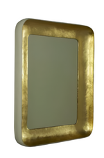 The Cove Mirror White/Gold by Carver's Guild is a rectangular wall mirror with rounded corners, a thick gold frame, and deep concave detail, shown angled against a white background.