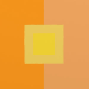 The Ornis Gallery Modern 6400 features a yellow square inside a light yellow one, centered on an orange and peach vertically split background, with custom archival-inspired colors for geometric abstraction.