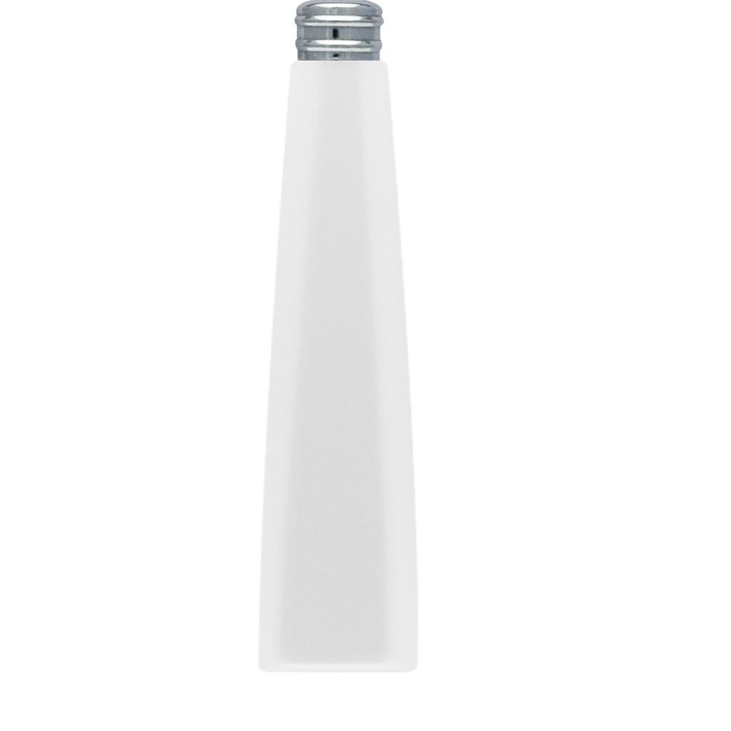 The Sabre Natural White Place Setting—a sleek, rectangular, tapered bottle with a metallic screw-on cap—adds sophistication to any culinary art setup, shown here against a plain white background.