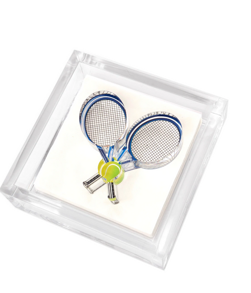 Lucite Cocktail Napkin Holder with Tennis Racquets Weight