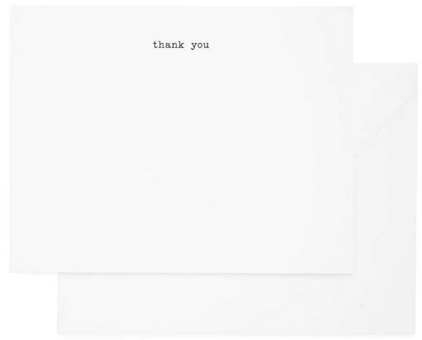 A white envelope with Sugar Paper - Boxed Set, Typewriter Thank You printed text on it.