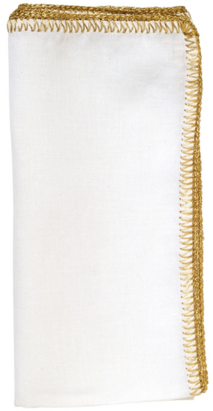 Kim Seybert Crochet Edge White/Gold Napkin, Set of 4