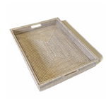 Matahari Rectangular Tray in White Wash finish, 26 x 19 x 3 cm, with side handles, shown on a white background.