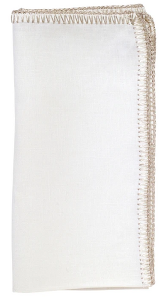 Kim Seybert Crochet Edge White/Silver Napkin, Set of 4