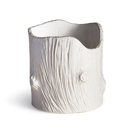 modern white faux bois pot, medium