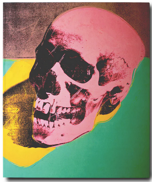 A "The Impossible Collection: Andy Warhol" painting of a skull on a pink and green background inspired by Andy Warhol.