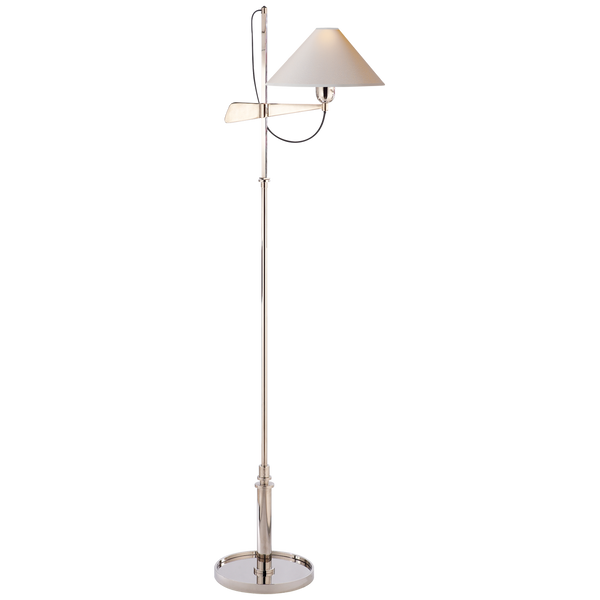 Hargett Bridge Arm Floor Lamp in Polished Nickel with Natural Paper Shade