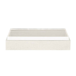 The Jasen Box by Made Goods is a rectangular beige faux shagreen box with an acrylic lid, displayed against a pristine white background.