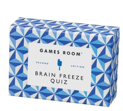 Get ready for a Brain Freeze Quiz in the games room, featuring question cards and gaming fun! Test your skills in this word guessing game from Chronicle Books.