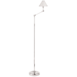 An Anette Floor Lamp by Visual Comfort with a polished nickel finish and a white lampshade, set against a solid green background.