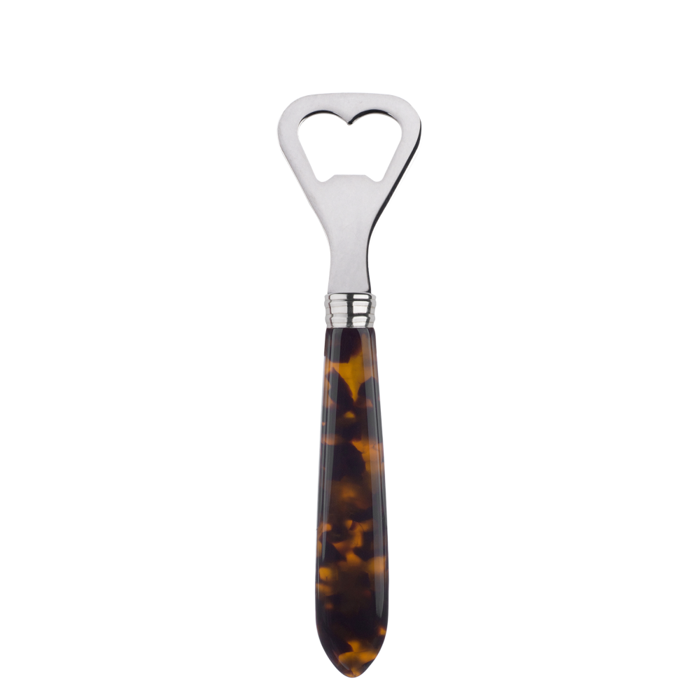 The Sabre Tortoise Bottle Opener from the Bistrot collection features a chic tortoise-effect handle and is shown on a plain background.