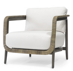 The Duvall Lounge Chair by PALECEK, featuring an oatmeal chevron fabric and gray wash finish, is perfect for enhancing your large square table setting.