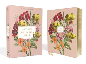 A pink NIV Artisan Collection Bible Leathersoft, Pink Floral by Thomas Nelson with a floral cover design.