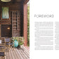 A cozy wooden porch with chairs and a potted plant is featured next to the "Foreword" by Isabella Rossellini in "Pietro Cicognani: Architecture and Design" by Common Ground, highlighting custom architecture.