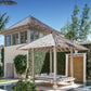 Luxurious poolside pavilion with seating area next to a modern house, embodying the essence of seaside living at Common Ground Vero Beach featuring Beachside: Windsor Architecture and Design.