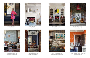 A grid of eight magazine-style photos with headings and page numbers from Common Ground’s "Vibrant Interiors," featuring diverse, modern home room styles.