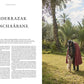 In a scene that evokes the aesthetics of the Kinfolk Garden by Common Ground, a person interacts with a white dog amidst towering trees and vibrant greenery. The text about Abderrazak Benchaâbane is elegantly displayed on the left side of the image.