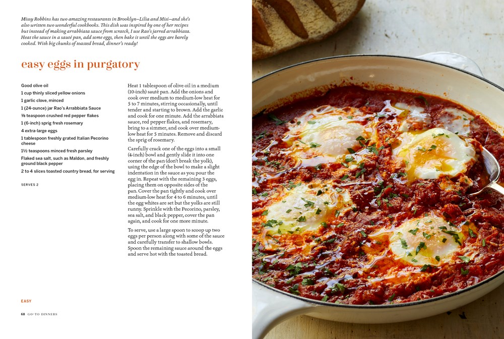 Open cookbook displaying a recipe for 'easy shakshuka eggs' as Common Ground Go-to Dinner, alongside a photograph of the completed dish in a pan.