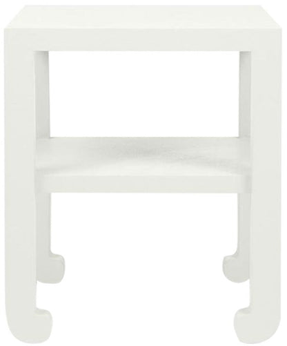 A modern Askel Side Table in Pristine Faux Raffia, perfect for modern interiors.