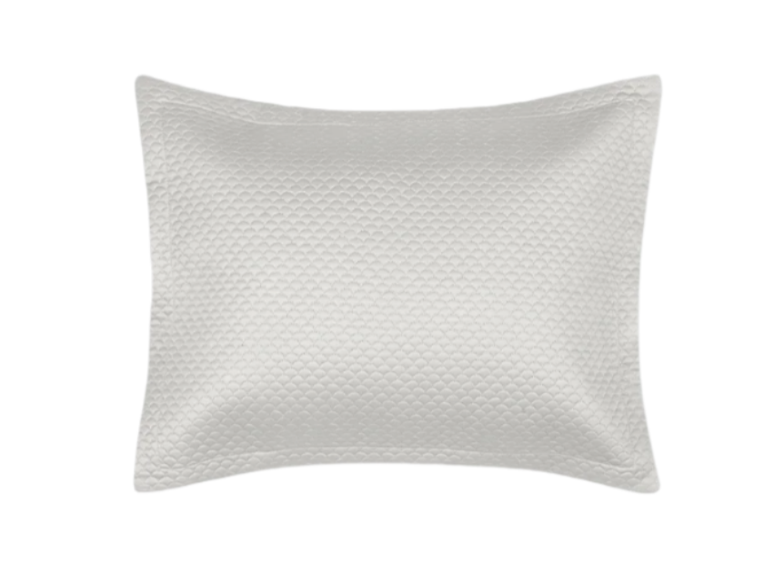 The Alba Bedding Collection pillow by Matouk, shown in silver with a textured, patterned surface, is crafted from luxurious Egyptian cotton and OEKO-TEX® Standard 100 certified for peace of mind.