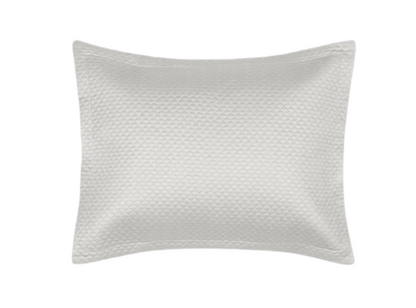The Alba Bedding Collection pillow by Matouk, shown in silver with a textured, patterned surface, is crafted from luxurious Egyptian cotton and OEKO-TEX® Standard 100 certified for peace of mind.