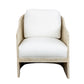 The Almario Lounge Chair by PALECEK is a wooden lounge chair with a minimalist design, featuring a vintage white frame and plush white cushions on the seat and backrest.