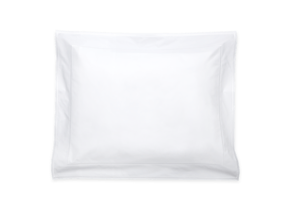 A white pillow from the Matouk Ansonia Bedding Collection with a smooth Egyptian cotton cover, shown from above on a transparent background.