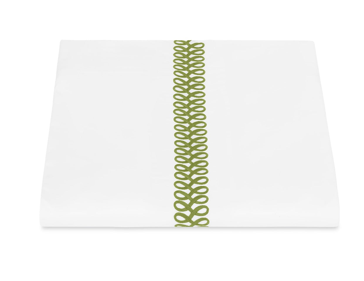 An Matouk Astor Braid Bedding Collection, Grass sheet with green leaves on it.