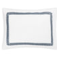The Astor Braid Bedding Collection pillowcase by Matouk is white and rectangular, made from Ceylon percale, and features an embroidered indigo looped border.