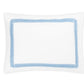 White square pillow from Matouk's Astor Braid Bedding Collection, Sky with a blue chain-like border design on a white background.