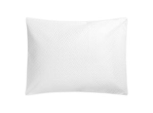 Square white pillow from the Matouk Basketweave Bedding Collection, White by Matouk, with a subtle textured pattern on the surface, reminiscent of a basketweave quilt, against a pristine white background.