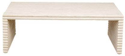 A Mr Brown Belmont Coffee Table with a slatted top, hand-carved legs, and a rustic pine finish.