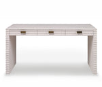 Mr Brown's Belmont Small Desk showcases a front-view white finish, three practical storage drawers, ridged side panels, and metal handles set against a pristine white background.
