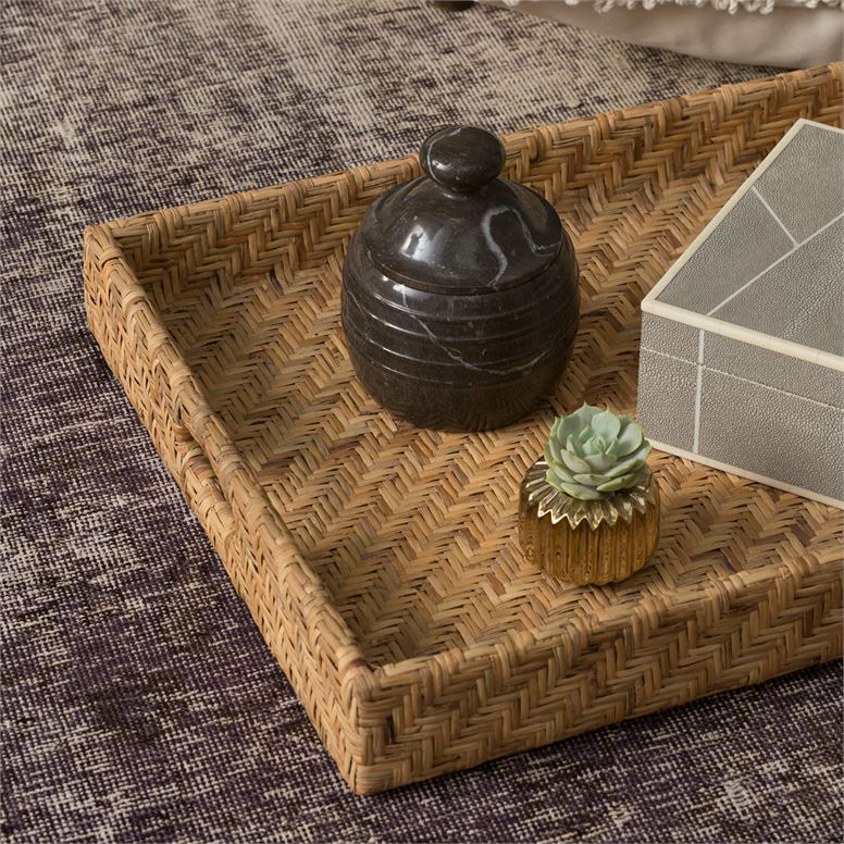 Cadie Natural Flat Small Rattan Tray - Thumbnail 2