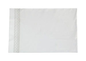 This pillowcase, part of the HIVE Exclusive Rovella Bedding Collection by Matouk, is crafted from luxurious Egyptian cotton and showcases a decorative geometric pattern. It perfectly complements any Matouk bedding set while ensuring comfort and style, with the added assurance of being OEKO-TEX® certified.