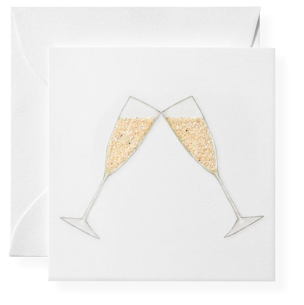 A pair of Karen Adams - Gift Enclosures, Champagne Flutes displayed elegantly on a white card.