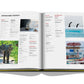An open book with photographs of a bird and a plane from "Travel by Design" by Assouline.