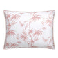 White square pillow with a subtle pink Japanese maple leaf design, crafted from luxurious 500 thread count Egyptian cotton percale from the Matouk Dominique Bedding Collection in Blush by Matouk.