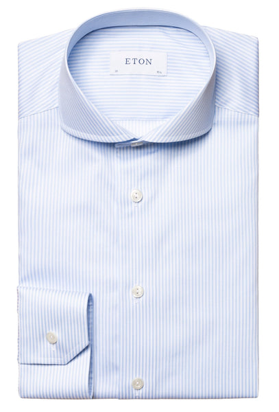 Eton Light Blue Striped Fine Twill Shirt, Slim Fit