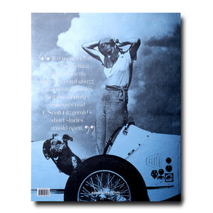 A woman in a hat and jeans stands by an open car with a dog, with a quote on "French Riviera in the 1920s," a photobiography inspired by influential artists, published by Assouline.