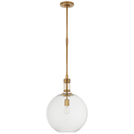 A Gable Large Globe Pendant from Visual Comfort featuring a brass rod and a round, opaque white glass shade with an E26 keyless socket.